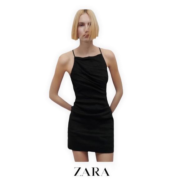 ZARA Women | Black | Draped Linen Blend Dress